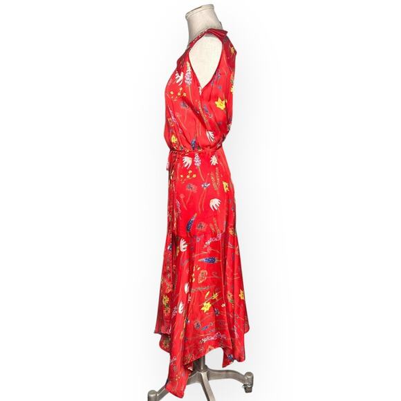 THE KOOPLES Motif Floral Midi Dress Handkerchief Hem Festival Coquette Boho Red - Picture 5 of 13